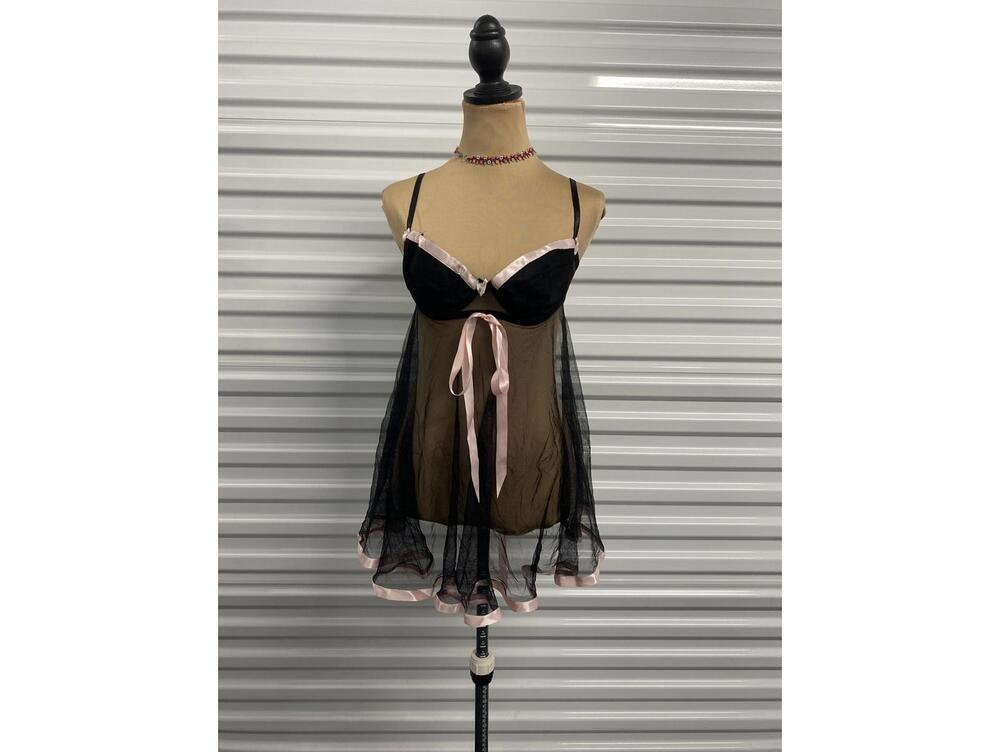 Y2K Victoria's Secret Black and Pink Sheer Babydoll Size 34C